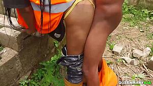 we snuck off-site for ebony creampie doggystyle pounding 😈💦