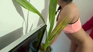 petite latina cleaning girl with pigtails rides boss cock homemade style