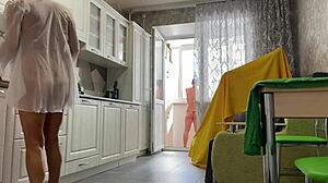 Stepson Rips Milf Stepmom Clothes Fucks Kitchen Cumshot