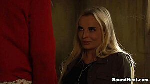 Naughty Lesbian Mistress Moans as Slave Licks Tight Pussy