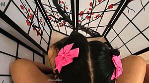 asian bdsm slave drinks pee then takes daily face fucks toilet