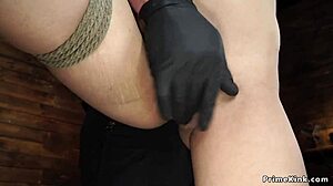 PETITE SLAVE WHIPPED HARD WHILE HOGTIED AND GAGGING!