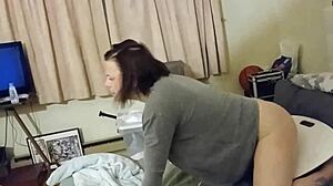 office milf slurps cock deep while impaled on riding dildo