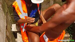 we snuck off-site for ebony creampie doggystyle pounding 😈💦