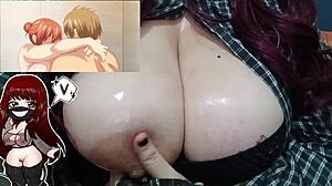 🤯 hot chubby redhead milf oils huge natural tits rides bwc dildo! 💦