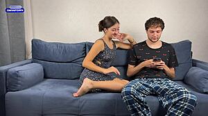 Step Sister Sucks Handjobs Dick Swallows Cum in Dorm