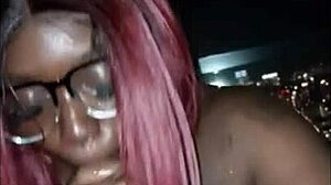 Redhead gags deep on huge black cock facial in sky suite