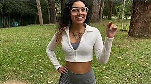 park workout ends with her ass creampied on the rail