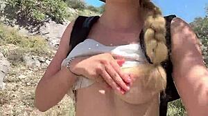 cute blonde strips naked in jungle showing natural tits and ass?