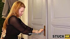 curvy bimbo bombshell's fat tits jiggle bent over in tight doorway fuck