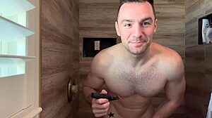 Behind Scenes: Tall Muscular Brunette Fingers for Porn Shoot Prep