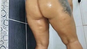 Chubby Mexican Squirts Pussy Masturbation in Bathroom Closeup