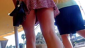 public upskirt flashes skirt in slow motion
