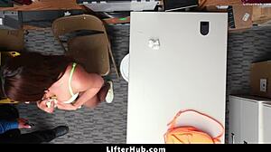 shoplifting teen brunette caught stripping bent over for cop's punishing doggystyle ride in garage