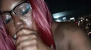 Redhead gags deep on huge black cock facial in sky suite