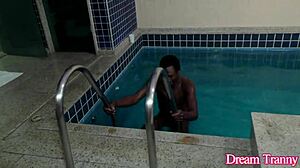 Sexy tranny dani peterson jerks off sucking black cock!