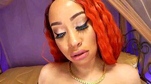 Zaemia's freaky ebony redbone shakes big boobs for cash striptease