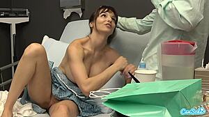 Milf flashes boyfriend in hospital, jerks him off to cum on tits publicly