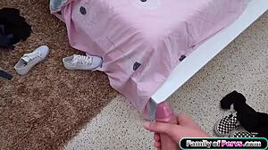 Stepbro spies skinny stepsis masturbating shaved pussy pov