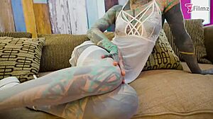 sexy fishnet slut gaps asshole with huge anal dildo 😈👠