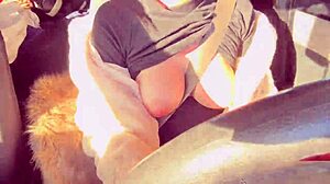 damn, italian milf artemisia love's big tits look so horny flashing nipples outdoors in the car