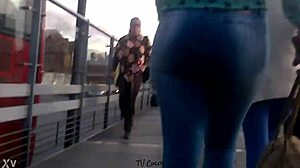 Wow, watch that huge ass shake in HD upskirt outdoors!