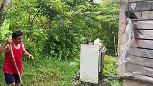 Busty Stepmom Rides Old Gardener's Cock Homemade