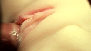 Flushing lube deep into her shaved big pussy feels so slick 💦😈