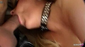 Blonde latex babe candy manson tempts two huge cocks mmf