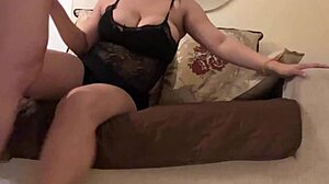 my horny boss with huge natural tits fingers her wet pussy close-up in bedroom