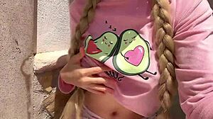 Neighbor spies horny squirting in garden—blonde babe goes wild outside