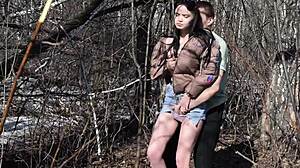 Guy catches young slut in forest and pounds her roughly doggystyle