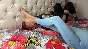 Bound Foot Slave Sniffs My Sweaty Leggings Feet in Total Humiliation!