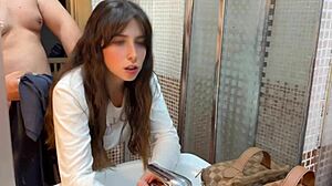 that fat padrastro sneaks into bathroom with horny petite teen hijastra and fucks her hard on cam