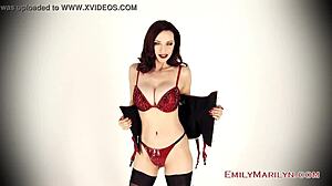 emily marilyn teases endless legs in heels strip