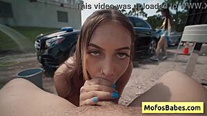 naughty busty blonde teen sucks huge cock at car wash fundraiser with jc wilds johnny love