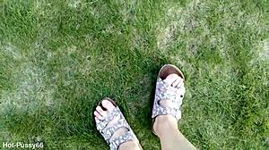 BARFUß German Hottie in Latschen Teases Sexy Feet Outdoors!