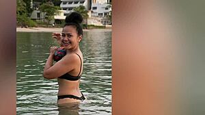 can you resist her perky tits and big ass in tropical photoshoot seduction?