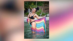 can you resist her perky tits and big ass in tropical photoshoot seduction?