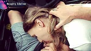 Naughty Adeline Delivers Sloppy Car Blowjob Swallowing Every Drop