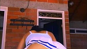 Shy petite Latina roommate Maria's tight pussy explodes in breathless cheating orgasm