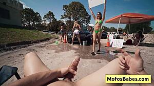 naughty busty blonde teen sucks huge cock at car wash fundraiser with jc wilds johnny love