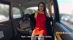 Russian girl anal fucked hard in taxi backseat public outdoor