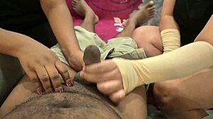 threesome handjob massage gets hands all slippery and messy