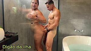 married latina sucks cock in shower then creampies tight pussy in tub