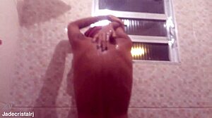 juicy young housewife flashes shaved wet pussy in bathroom tease