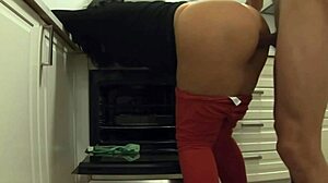 while waiting for girlfriend i fucked her stepmom cleaning kitchen creampie ass