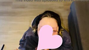 quiet nerdy brunette gags on monster cock with sloppy deepthroat ball licking