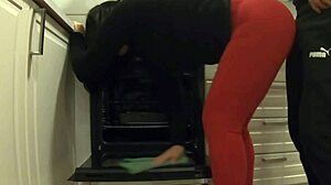 while waiting for girlfriend i fucked her stepmom cleaning kitchen creampie ass