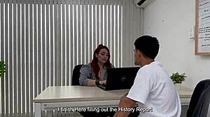 curvy colombian milf therapist danyel mast rides nerd boy's cock to creampie in office